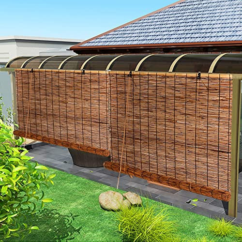 Bambusrollo Aussenbereich Wetterfest,Bambus Rollo Jalousine Outdoor,Lichtfilternde Rollos Schilfvorhang,Natürliches Schilfrollo,Fensterrollo Sonnenschutz Verdunkelungsrollo Sichtschutz