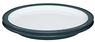 Denby - Greenwich Medium Plates Set of 2 - Green, White Dishwasher Microwave Safe Crockery 22cm - Glazed Ceramic Stoneware Tableware - Chip & Crack Resistant