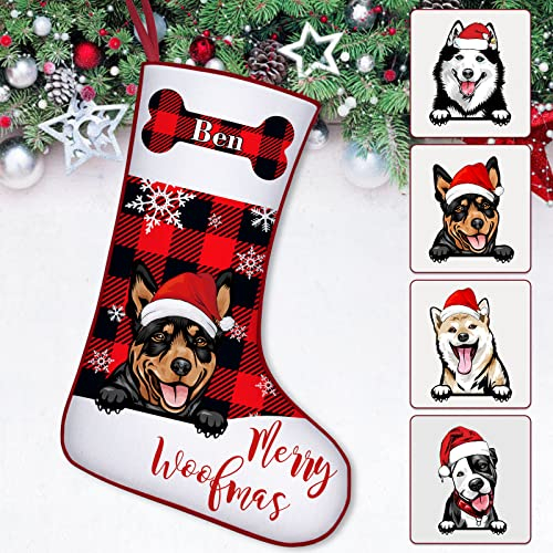 Skartam Hunde-Weihnachtsstrümpfe, personalisierbar, Büffelkaro, Weihnachtsstrümpfe mit Namen für Weihnachten, Urlaub, Familie
