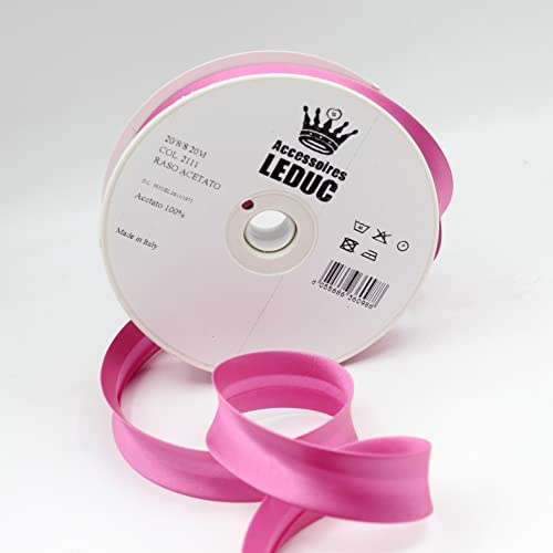 Leduc Satin-Schrägband, 20 m, 30 Farben, für Doppelnähte, 8 + 20 + 8 mm, 100 % Acetat, italienische Qualität, 2111, Fuchsia Pink