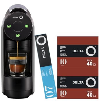 Delta Q - Cafetera de Cápsulas MiniQool - Color Gris - 19 Bares de Presión - Capacidad 0,6 L - Incluye 80 Cápsulas Intensidad 10 y 10 Cápsulas Descafeinado