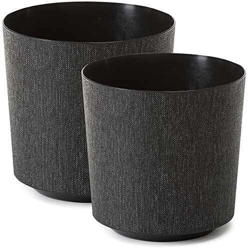 TULMERO Blomkruka matta, planteringskruka av ytterkruka plast dekorativ kruka för, stora och små växter, set om 2 blomkrukor, blomkruka örtkruka, (2-pack) svart, ø 30 cm