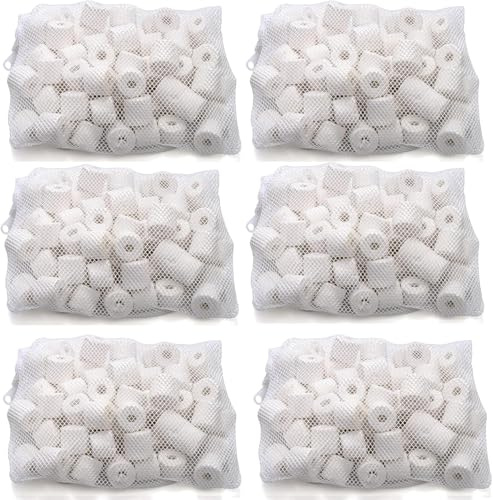 TOPZEA 6 Lb/2700g Aquarium Filter Media Ceramic Rings, Premier Bio Filter Medias with Zipper Mesh Bags for Koi Pond, Canister, Fish Tank Filter, Pure White