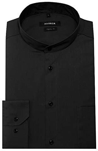 HUBER Stehkragenhemd Langarm schwarz Regular 6XL