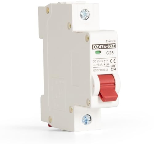 DEWIN Disyuntor, Interruptor Automático 1P 25A DC 250V Interruptor Automático Solar Miniatura Interruptor de Protección de Sobrecarga Interruptor de Aire para Sistema Fotovoltaico de Energía Solar