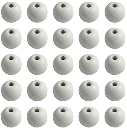 Lurrose Holzperlen 100 Stück Rund 20mm Weiß Mit 5mm Loch Naturholz Selbstgemacht Schmuck Bastelperlen Für Armbänder Schlüsselanhänger Kreative Heimdekoration