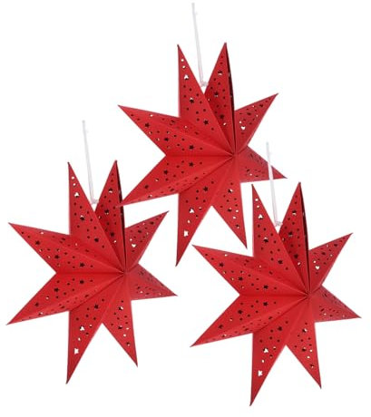 Yardenfun 3stücke Weihnachtslampenschirme Rote Papierlaternen Neun-zackiger Stern Hängende Dekoration Für Festliche Anlässe Für Weihnachtsdeko Im Innenbereich