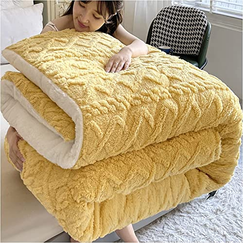 Winterdecke, verdickte warme Lamm-Kaschmirdecke, Winter-Lammwolldecke, schwere Decken für Winter-Doppelbett, Bettwäsche-Fleecedecke für Zuhause, Schlafzimmer, gelb, 180 x 220 cm (4