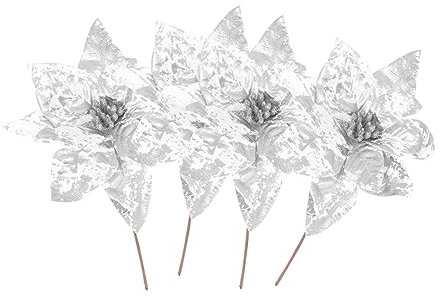 Ciieeo 4stücke Kunstblumen Für Weihnachten Weihnachtsblumen Dekoration Glitzernde Poinsettien Für Weihnachtsbaum Und Festtagsdeko Für Heim Und Partygestaltung