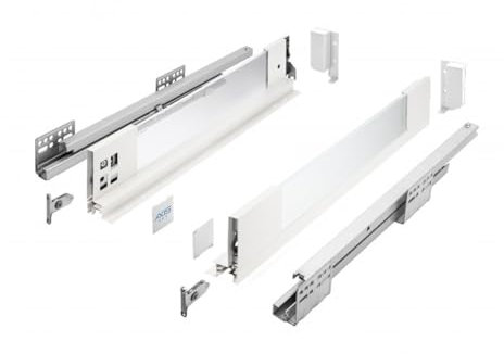 MS Beschläge Vollauszug Soft-Close Schubladensystem Weiß Schubkastensystem Milchglas Glaszargen Schubladenauszug 40kg Traglast (Länge: 450mm, Höhe: 120mm)