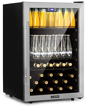 Klarstein Nevera Pequeña Puerta Cristal Habitaciones, Nevera Portatil Electrica, Mini Nevera Pequeña para Bebidas, Frigorificos Pequeños 147L, Mini Frigorifico con Estantes, Neveras Pequeñas