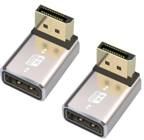 HTGuoji 8K DisplayPort 1.4 Koppler-Adapter, 90-Grad-rechtwinkliger DP-Mann zur DP-weiblichen Verlängerungs-Verbindungsstück-Unterstützung 8K@60Hz 4K@144Hz 1080p@240HZ Full HD Stereo 3D 2pcs (Up)