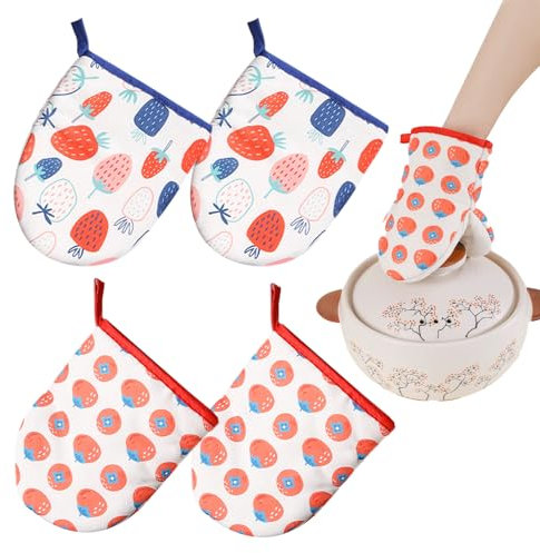 2 Paar Ofenhandschuhe,Backhandschuhe mit Baumwolle,Hitzebeständig rutschfeste,Waschbare Backofenhandschuhe Hitzebestaendig,Geeignet zum Backen,Kochen und Grillen in der Küche