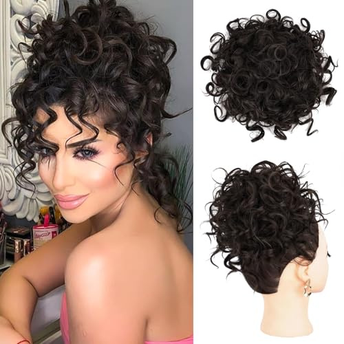 AOWVUTS Chignon Postiche Cheveux Grande Postiches Bouclés Ondulés Chouchou Cheveux Queue de Cheval Courts Extensions de Cheveux Synthétiques Ponytail Naturel Faux Elastique pour Femmes