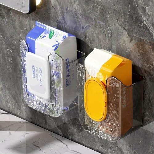 Wet Wipe Boxes, Kitchen Wipes Storage Box, Wall Mounted Tissue Box Holder, Clear Tissue Box Holder, Acrylic Toilet Paper Holder, No Punching Wet Tissue Dispenser Container Box (White+Gray)