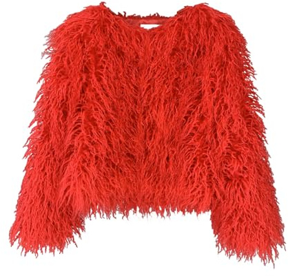 FM2018XSL Damen Winterjacke Vorne Offen Kurz Kunstfell Jacke Kunstpelz Mantel Herbst Winter Warme Oberbekleidung Für Damen,M,Rot