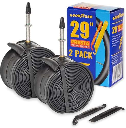 Goodyear 2 Pack 48mm Presta Valve Bicycle Tube with Butyl Rubber, 29 inch - Dependable Mountain Bicycle Tire Tube for Premium Cycling - 29in x 2.1/2.4in