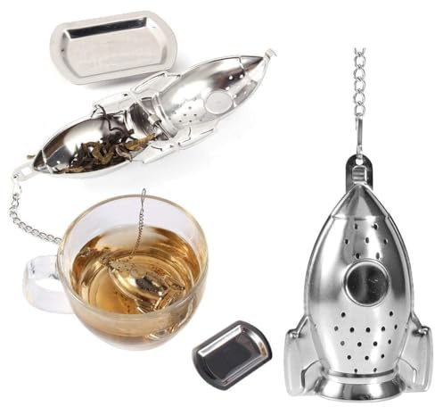 2Pcs Cute Rocket Tea Steeper for Loose Tea, Stainless Steel Tea with Charm and Drip Tray Tea Strainer Filter Infuser Tea Ball for Loose Leaf Tea