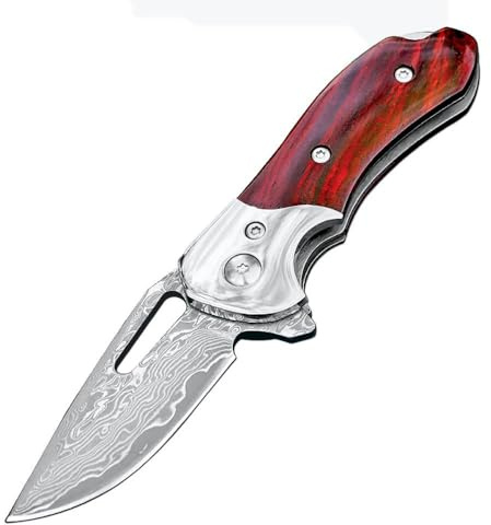 Joa Taschenmesser Damast klappmesser Holzgriff 5.2cm Damaststahl mini Edc tanto