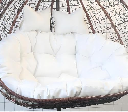 60x43 in Double Hanging Basket Swing Egg Chair Cushion, 2 Seater Waterproof Removable Thicken Hammock Cushion Replacement with Pillow, Cradle Cushion for Outdoor Patio Garden (Only seat cushions)