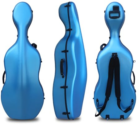 YoungMonic Cellokoffer aus Karbonfaser, 4/4, volle Größe, mit Rollen und eingebettetem Griff, Hartschale, Cellobox, leichter Rückengurt, tragbares Cellozubehör, ca. 4 kg