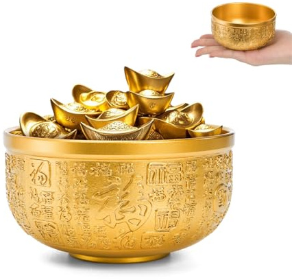 Peohud 4 Inches feng shui Brass Treasure Bowl for Wealth Good Lucky, Small Decorative Copper Bowl for Home Office