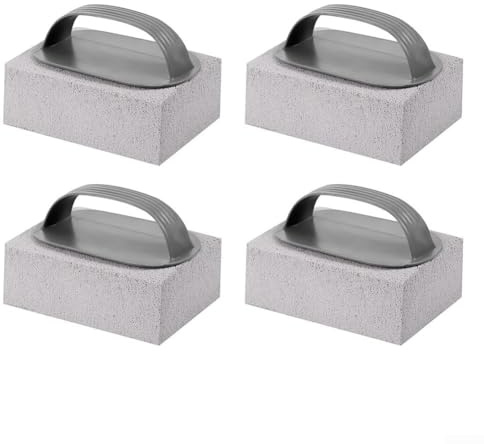 Lot de 4 briques de nettoyage en pierre ponce naturelle pour barbecue – Nettoyant réutilisable avec poignée ergonomique, polyvalent pour les grilles de four, cuisinières, murs en carrelage