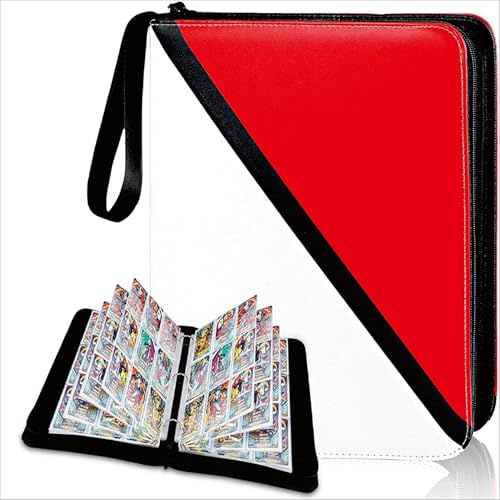 900 Tasche raccoglitore carte pokemon,Grande capacità album pokemon,PU Impermeabile raccoglitore con cerniera adatto per le tue carte di gioco preferite (Rosso + Bianco, 900 Tasche)
