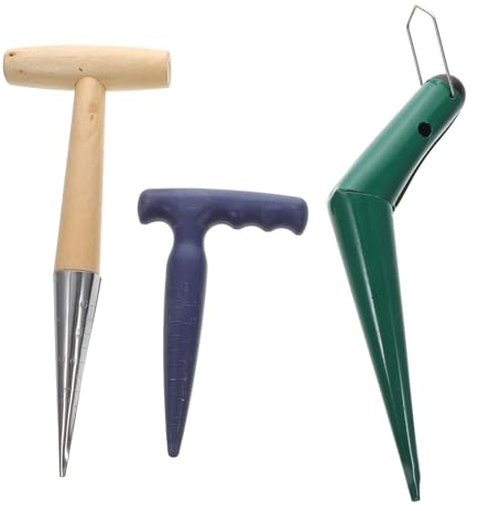 Milisten de Manual Inoxidable Mango de Madera Herramienta de Jardinería para Perforar Suelo para Plantas y Trasplantar Macetas Juego de 3 Piezas