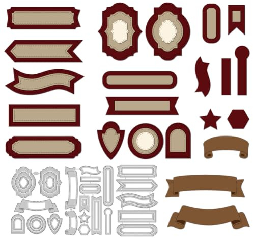 DELORIGIN Stanzformen Für Textfeldetiketten 22 Stile Verschiedene Formen Etiketten Kartenherstellung Stanzschablone Scrapbooking Prägevorlage Für Grußkarten Einladungsdekor