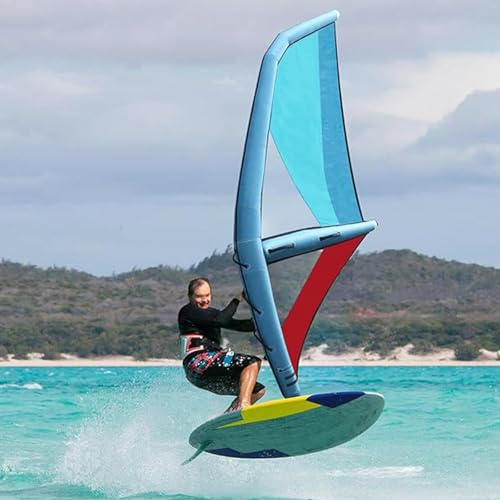 HNBYLMM Aufblasbares Surfsegel, Tragbares Aufblasbares Windsurfen, Professionelles Paddle Board Zum Windsurfen, Mit 360° Drehbarer Basis, Sicherheitsluftventil, Inkl. Pumpe, Rucksack, Fußschlaufen