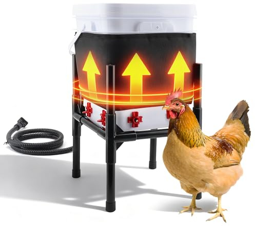 Beheizter Hühnertränker mit Ständer, thermostatischer Geflügel-Warmwasserbereiter mit Nippeln für den Winter im Freien, 5 Gallonen (Schwarz, 20L)