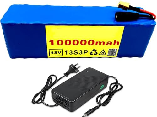 Batería De Iones De Litio Para Bicicleta Eléctrica, 48 V, 100 Ah, 13S3P, Impermeable, Con Placa De Protección Integrada. Recargable Para Motores De 200 W, 350 W, 500 W Y 800 W. 48V 100Ah,T