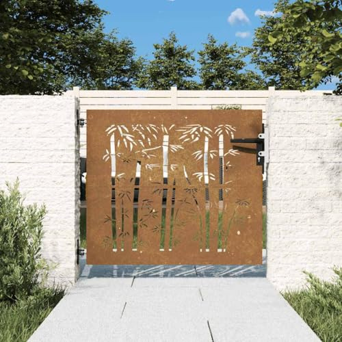 Porte de clôture, portail à double battant, 85 x 75 cm, en acier, design bambou, pour jardin, terrasse