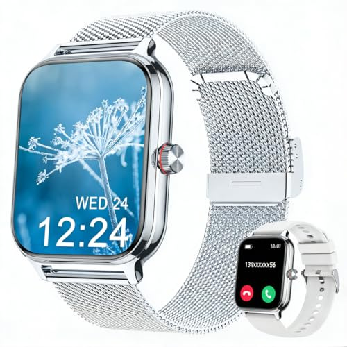 LODIMEKE Smartwatch Herren Damen Telefonfunktion Blutdruck Herzfrequenz Schlaf, 1.96’’ AI Fitnessuhr 100+ Sportmodi, IP67 wasserdichte Schrittzähler Wecker Taschenrechner Visitenkarte iOS Android