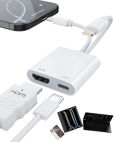 Convertisseur AV numérique 4K @ 60 Hz, [certifié MFi] Adaptateur 2 en 1 USB-C et Lightning vers HDMI pour iPhone 17/16/15 vers TV/projecteur, adaptateur iPad vers TV, Apple Lightning vers HDMI pour