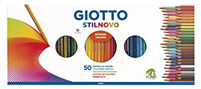 GIOTTO Stilnovo - Astuccio da 50 Matite a Pastello Colorate + 1 Temperamatite, 3.3mm, Colori Intensi