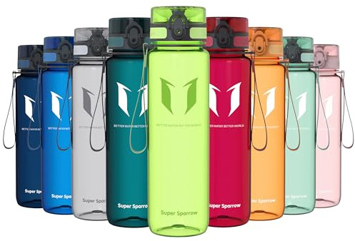 Sparrow Trinkflasche 500ml/750ml/1L - BPA-frei Tritan Wasserflasche 1-Klick | Sportflasche, Auslaufsicher, Leicht, Spülmaschinenfest, Flip Top Flaschen, Sport, Schule, Fitness, Gym, Büro, Reisen, Fahrrad