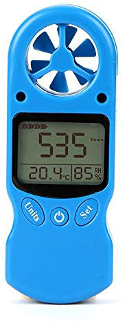 LCD Numérique Pocket Anémomètre, Thermomètre Girouette, Anémomètre avec La Vitesse du Vent LCD Rétro-Éclairage/Thermomètre d'air,Bleu