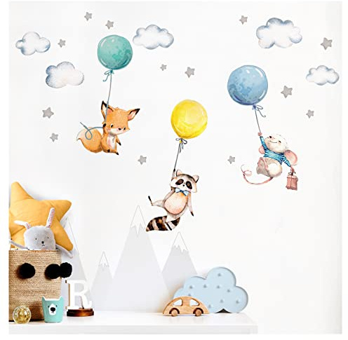 Little Deco Wandtattoo Fuchs Maus und Waschbär mit Luftballon DL508 L - 144 x 85 cm (BxH)