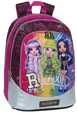 RAINBOW HIGH - Zaino Organizzato Scuola Media, Superiore e Elementare con 2 Ampi Spazi Centrali a Zip e Spallacci Regolabili, Vano Frontale a Zip e Tasche Laterali - 32x43Hx23, 31L