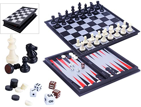 Engelhart - magnetisch Reisespiel - Schach Backgammon Spiel Magnetischem, Reisen, Schwarz und weiß (Schach/Backgammon 24 cm)