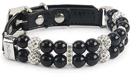 Halsband für Hunde,Strass Hundehalsband,Hundehalsband mit Perle,Bling Glitzernd Leder Katzenhalsband und Verstellbarer,Diamant Halsband Haustier für Hunde,Katzen Welpen(Schwarz,L,1.5X37cm)