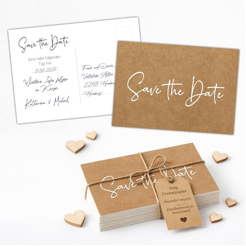 Eummel 25 Premium Einladungskarten zur Hochzeit, Geburtstag & Taufe etc. | Edles Natur Design auf 300g Cremepapier | DIN A6 Postkarten-Set zum Beschreiben | Save the Date