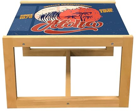 ABAKUHAUS Surfbrett Couchtisch, Retro Surfing Beschriftung, Acrylglas-Mitteltisch mit Holzrahmen für Büros Wohnheime, Klein Größe, Dark Sky Blau Multicolor