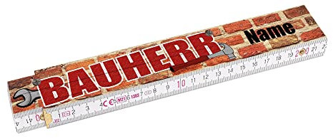 2 Meter Zollstock personalisiert mit Namen - Bauherr - Einseitig bedruckter Zollstock mit Namen personalisierte Geschenke für Handwerker | Buchenholz