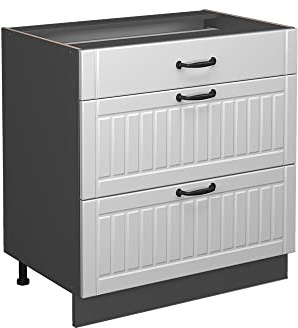 Vicco Küchenunterschrank Fame-Line, Weiß Landhaus, 80 cm | MDF-Front · Ohne Arbeitsplatte · Höhenverstellbare Füße · Metallgriffe · Metall-Vollauszüge