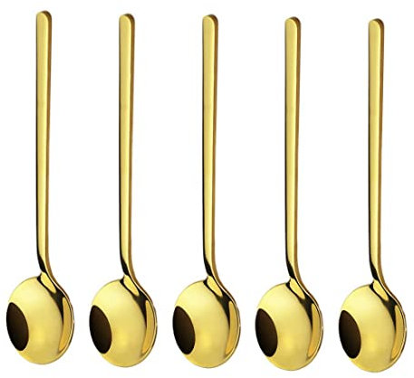 10 Pack Espresso spoons 18/10 Stainless Steel Teaspoons Set for Coffee Sugar Dessert Cake Ice Cream Soup Antipasto Cappuccino, 5.3 Inch Gold