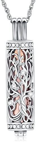 shajwo Cylinder Cremation Jewelry Tree of Life Urn Ashes Necklace for Women Men Vial Cremation Ash Pendant Loved One Memorial Jewelry,Rose Gold