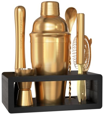 Highball & Chaser Cocktail Shaker Set: Bartender Kit for Home Bar Mixology Cocktail Bar Set Plus E-Book with 30 Recipes (Antique Gold)